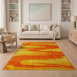 Orange Vibrant Orange Wave Abstract Area Rug