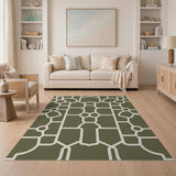 Olive Green Geometric Trellis Area Rug