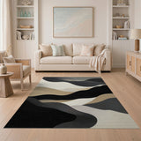 Beige and Neutral Abstract Wavy Landscape Area Rug