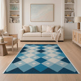 Blue and Teal Blue Diamond Geometric Area Rug