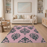 Elegant Pink Damask Floral Area Rug