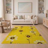 Vintage Yellow Daisy Floral Area Rug
