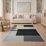 Bold Black White Geometric Woven Area Rug