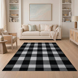 Plaid Black and White Distressed Black White Plaid Area Rug