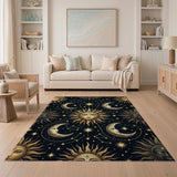 Golden Sun Moon Celestial Pattern Area Rug