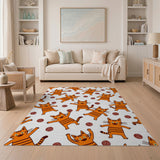 Playful Orange Tabby Cats Chasing Yarn Area Rug