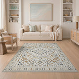 Cream Tan Geometric Tribal Area Rug