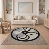 Beige Yin-Yang Tribal Dot Area Rug