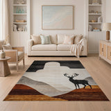 Majestic Black Deer Silhouette Mountain Arch Rug