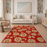 Embroidered Sunflower Red Area Rug