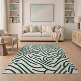 Green Abstract Maze Wave Area Rug