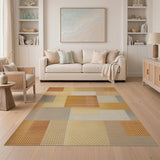 Orange Textured Patchwork Geometric Rug