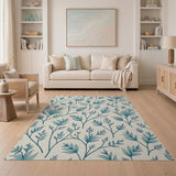 Serene Teal Leaves Area Rug