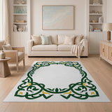 Ornate Green Persian Vine Border Rug