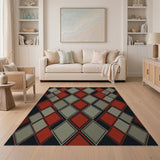 Red Grey Diamond Geometric Area Rug