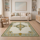 Ornate Gold and Green Floral Border Rug