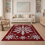 Red Ornate Red Snowflake Area Rug