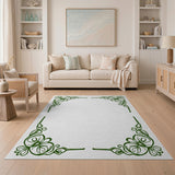 Ornate Green Floral Vine Border Rug