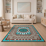 Teal Mandala Persian Area Rug with Ornate Border