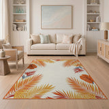 Vibrant Orange Palm Leaf Border Area Rug