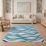 Abstract Area Blue Teal Wavy Abstract Area Rug