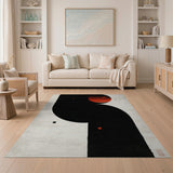 Bold Red Eclipse Black Curve Geometric Rug