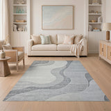 Abstract Area Grey Wavy Grey Abstract Area Rug