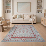 Grey Red Geometric Tribal Area Rug