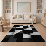 Abstract Black White 3D Geometric Area Rug