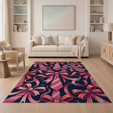 Playful Pink Bows Watermelon Candy Stripe Rug
