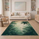 Lush Tropical Jungle Palm Silhouette Area Rug