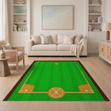 Green Kids Cartoon Baseball Field Green Area Rug