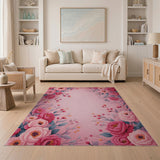 Vintage Blush Pink Rose Floral Area Rug