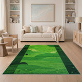 Whimsical Green Hills Kids Rug with Birds Hearts