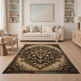Gold and Silver Ornate Gold Floral Mandala Area Rug
