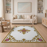 Ornate Gold Frame Purple Floral Area Rug