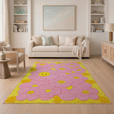 Pink Smiley Flower Shag Area Rug
