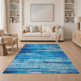 Abstract Blue Teal Streak Area Rug