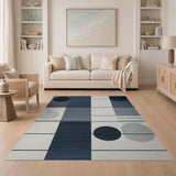 Navy Blue Geometric Circles Area Rug