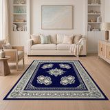 Ornate Navy Blue Persian Medallion Rug