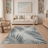 Grey Palm Leaf Coastal Area Rug