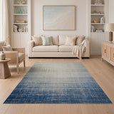 Ombre Blue Distressed Vintage Area Rug