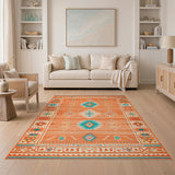 Orange Terracotta Teal Southwestern Geometric Area Rug