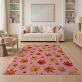 Whimsical Pink Autumn Maple Leaves Area Rug