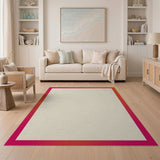 Beige Area Rug with Bold Pink-Orange Border