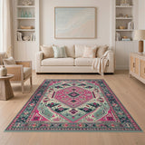 Teal Pink Heritage Tribal Area Rug