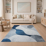 Abstract Navy Blue Wave Area Rug