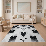 Black White Abstract Hearts Area Rug