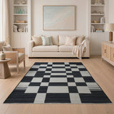 Bold Black White Geometric Block Rug