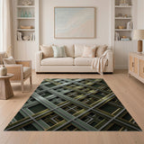 Gold Green Geometric Lattice Area Rug